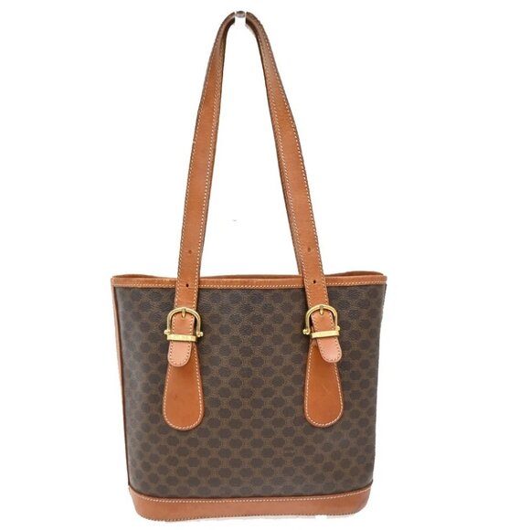 CELINE Logo Macadam Pattern Shoulder Tote Bag PVC Leather Brown Italy - Picture 1 of 14
